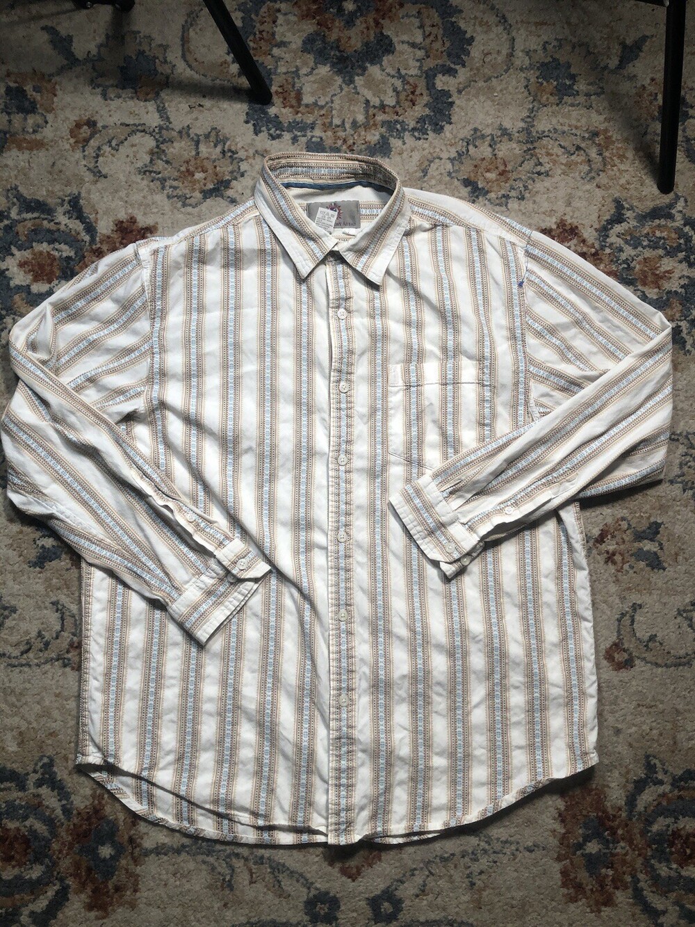 The Territory Ahead Shirt Mens Large White Button Long Sleeve Stripe Cotton